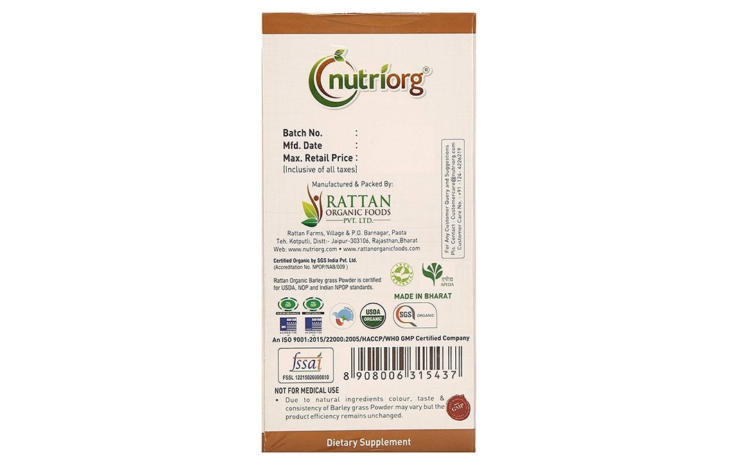 Nutriorg Barley Grass Powder    Box  100 grams